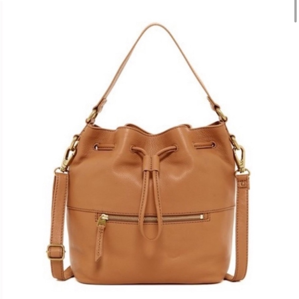 Fossil Vickery Leather Drawstring Bucket Crossbody